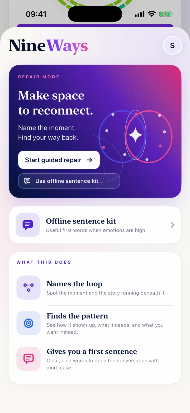 NineWays Repair Mode start screen