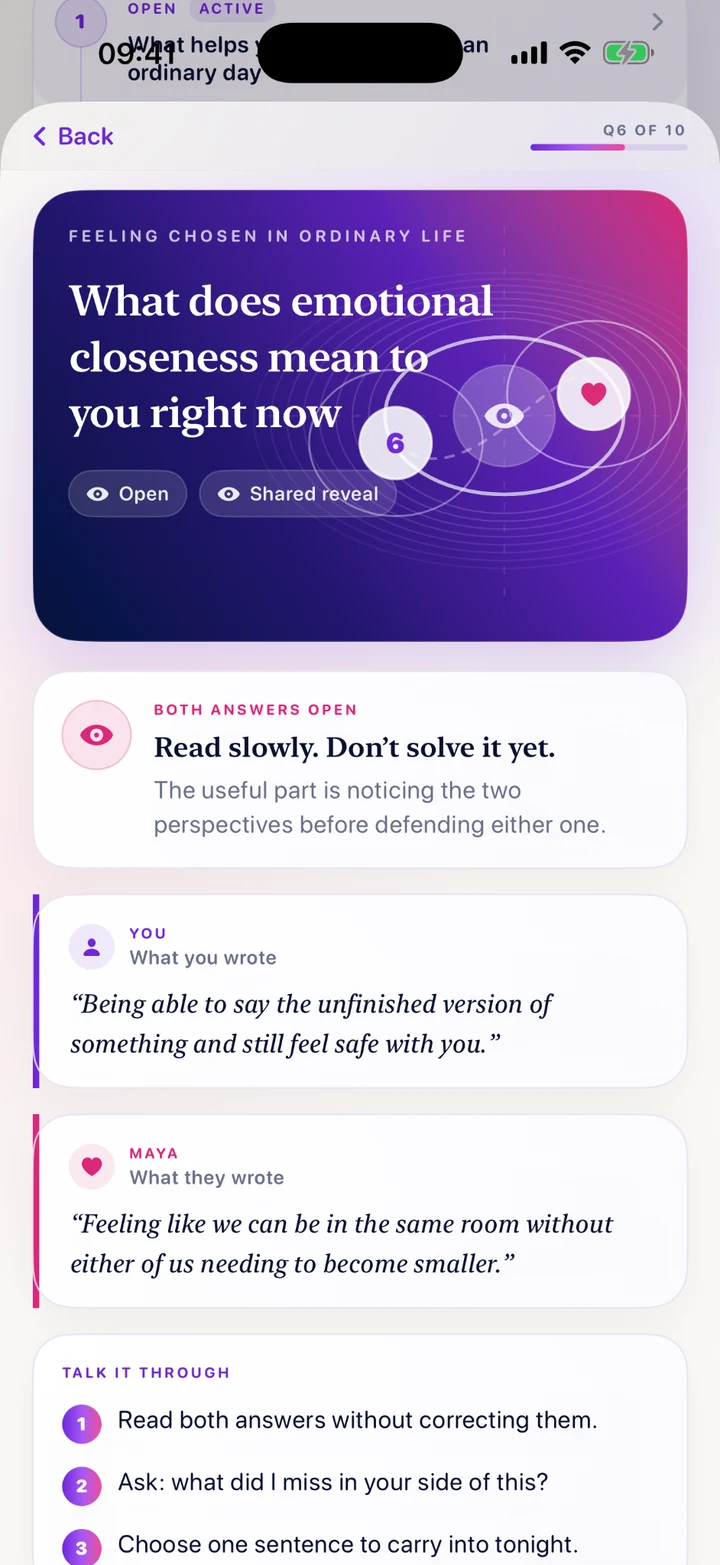 Conversation Pack shared reveal with answers from both partners